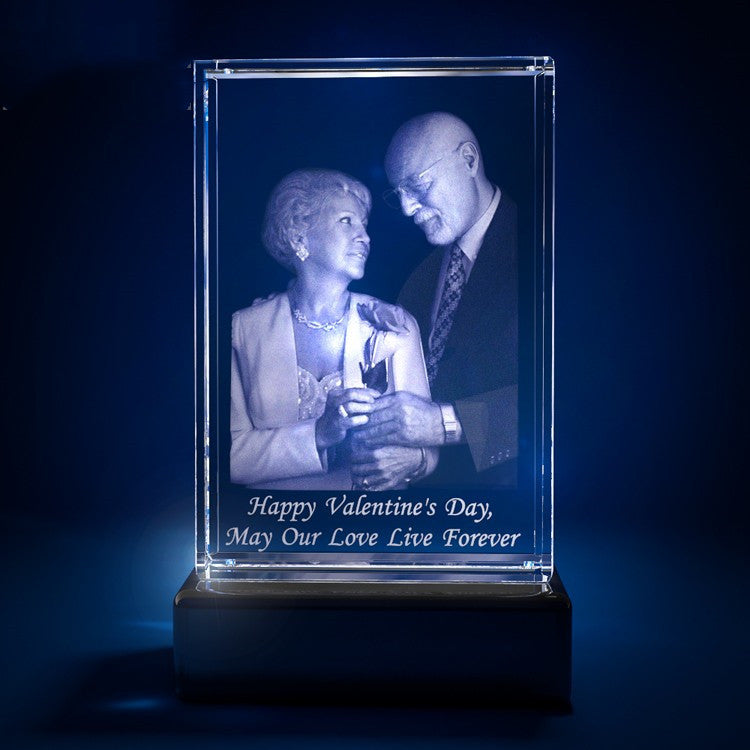 3D Laser Square Crystal Photo Frame With Love Custom Glass Cube