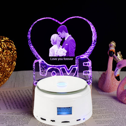 Personalized Gifts Crystal Photo Night Lamp Bluetooth Rotating Color Changing Music Player 3D Inner Carved