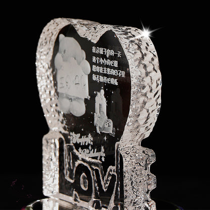 Personalized Gifts Crystal Photo Night Lamp Bluetooth Rotating Color Changing Music Player 3D Inner Carved