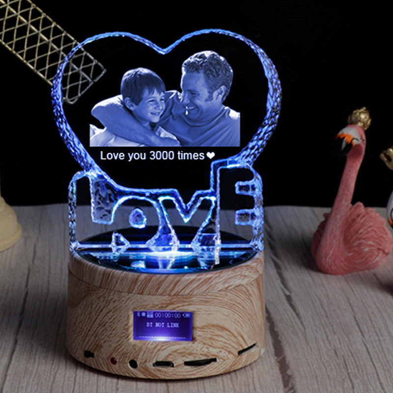 Personalized Gifts Crystal Photo Night Lamp Bluetooth Rotating Color Changing Music Player 3D Inner Carved