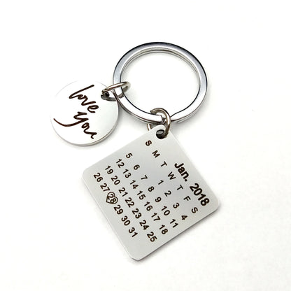 Custom DIY Personalized Calendar Keychain Hand Carved Calendar Keyring Gift For Boyfriend Girlfriend Stainless Steel Private