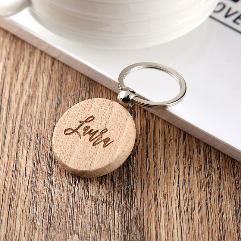 Wooden Engraved Letter Name Keychain Pendant