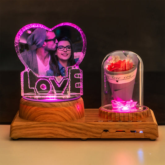 Personalized Photo Night Light Bluetooth Music Gift Box 3D Crystal Inner Carving Gift