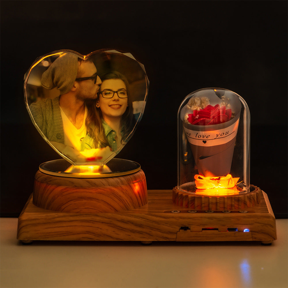 Personalized Photo Night Light Bluetooth Music Gift Box 3D Crystal Inner Carving Gift