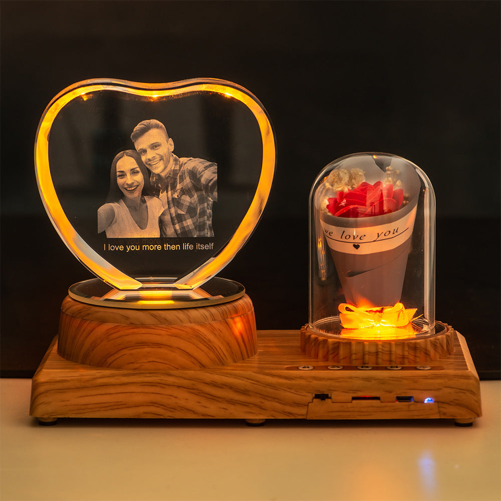 Personalized Photo Night Light Bluetooth Music Gift Box 3D Crystal Inner Carving Gift