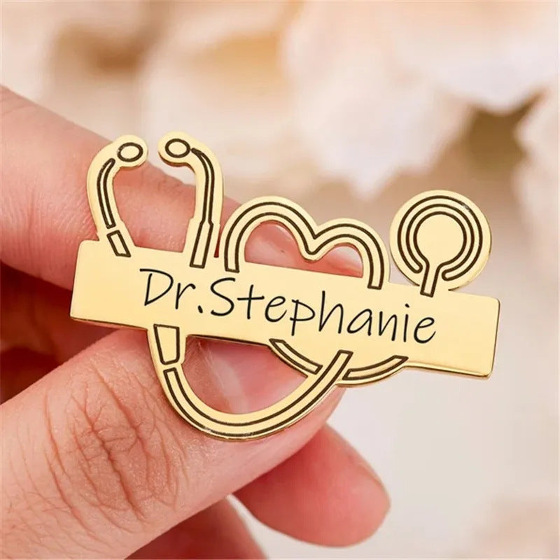 Smooth Engraved Name Stethoscope Brooch