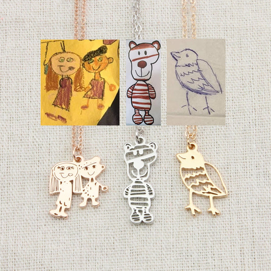 Custom Kids Drawing Painting Necklace Stainless Stee Personalized Children Artwork Pendant For Kids Mom Family Jewelry Gifts