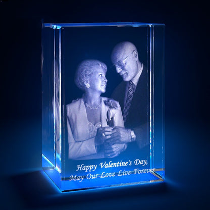 3D Laser Square Crystal Photo Frame With Love Custom Glass Cube