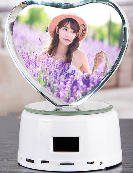 Personalized Gifts Crystal Photo Night Lamp Bluetooth Rotating Color Changing Music Player 3D Inner Carved