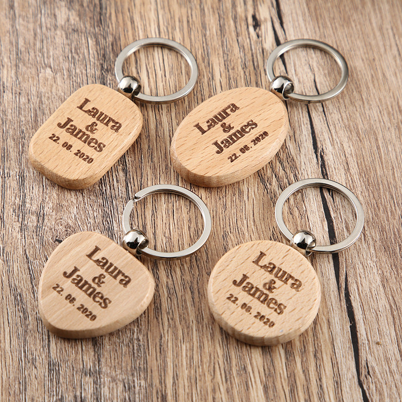 Wooden Engraved Letter Name Keychain Pendant