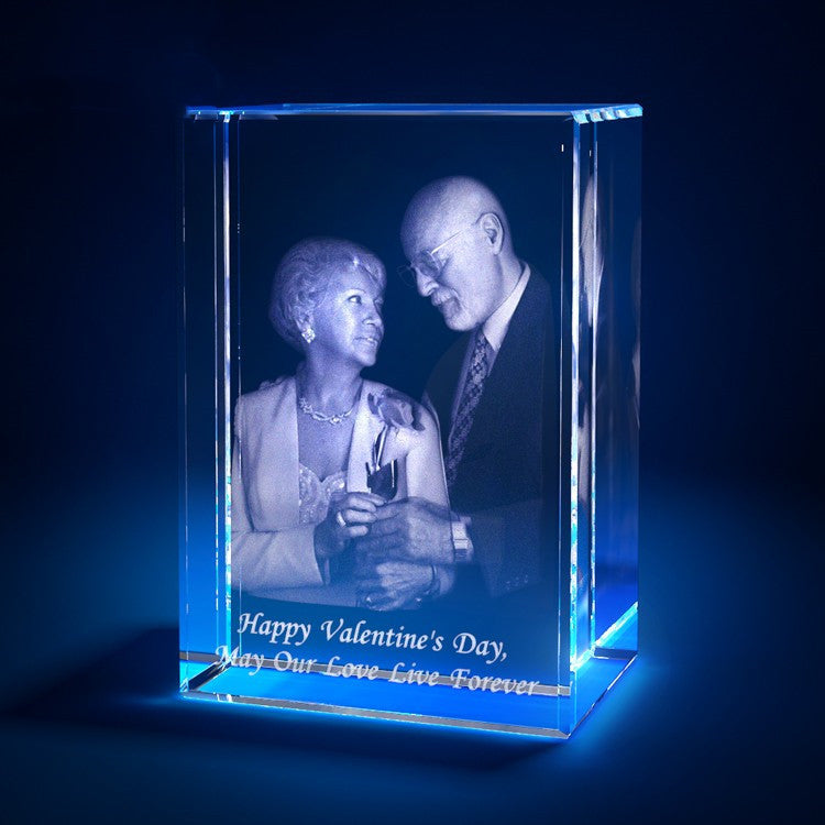 3D Laser Square Crystal Photo Frame With Love Custom Glass Cube